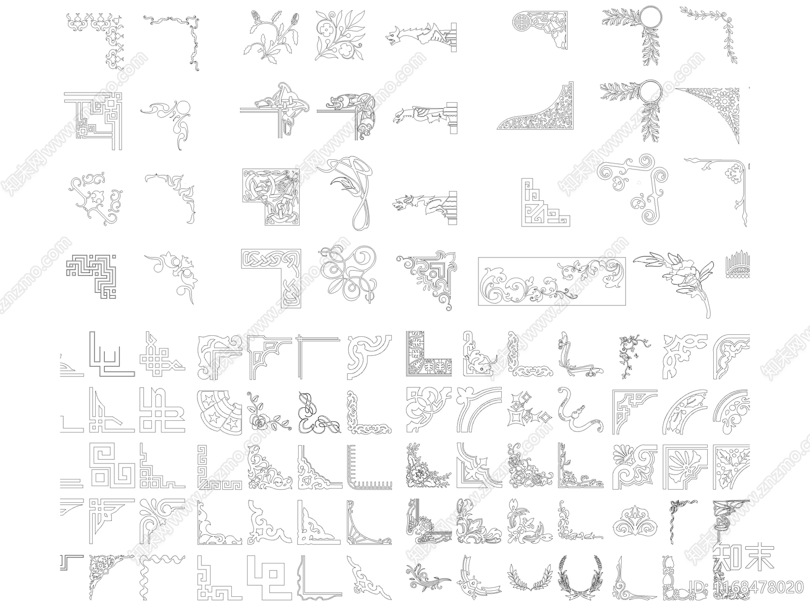 2024年最新角花角线花纹边框CAD图库施工图下载【ID:1168478020】