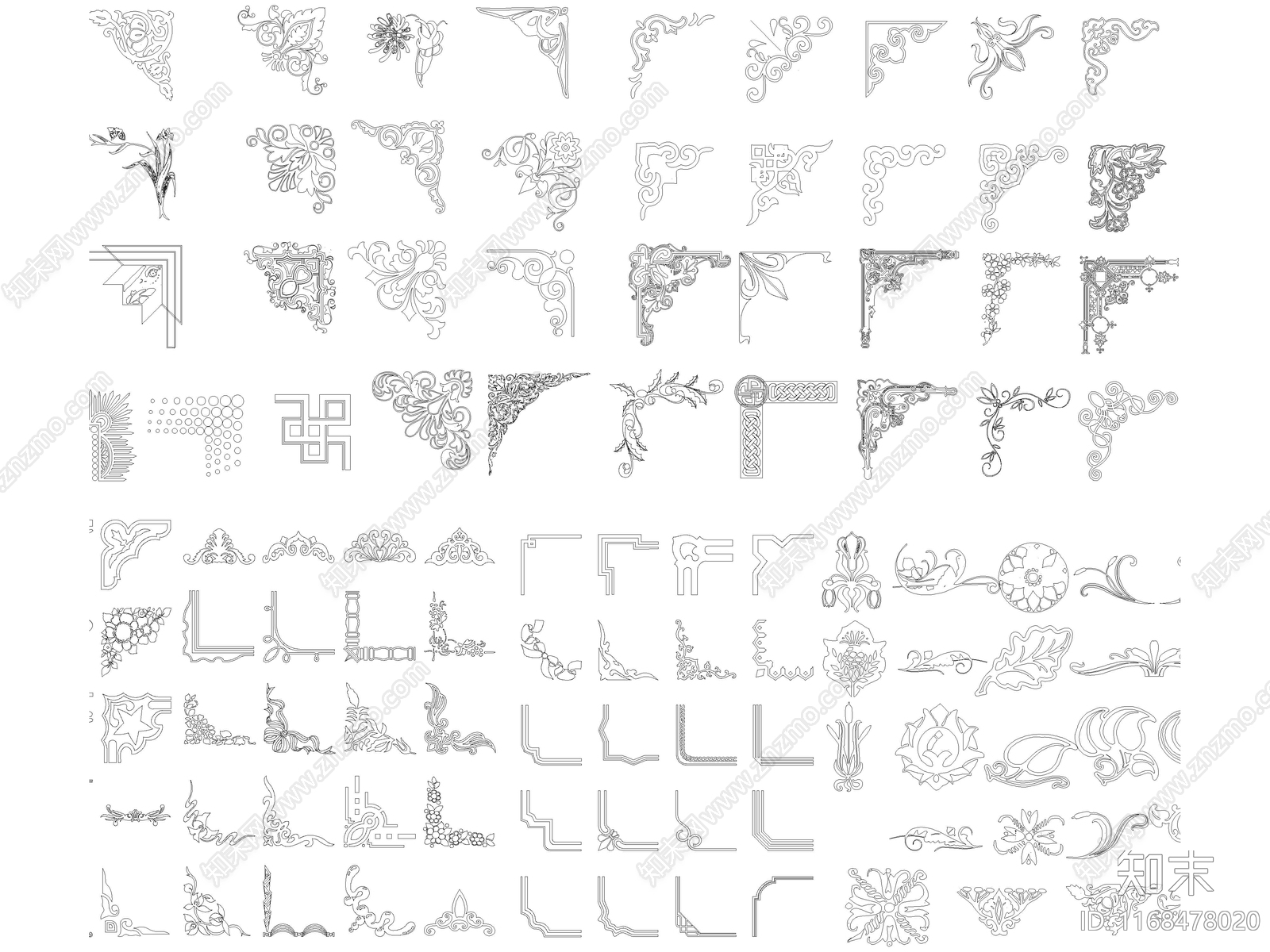 2024年最新角花角线花纹边框CAD图库施工图下载【ID:1168478020】