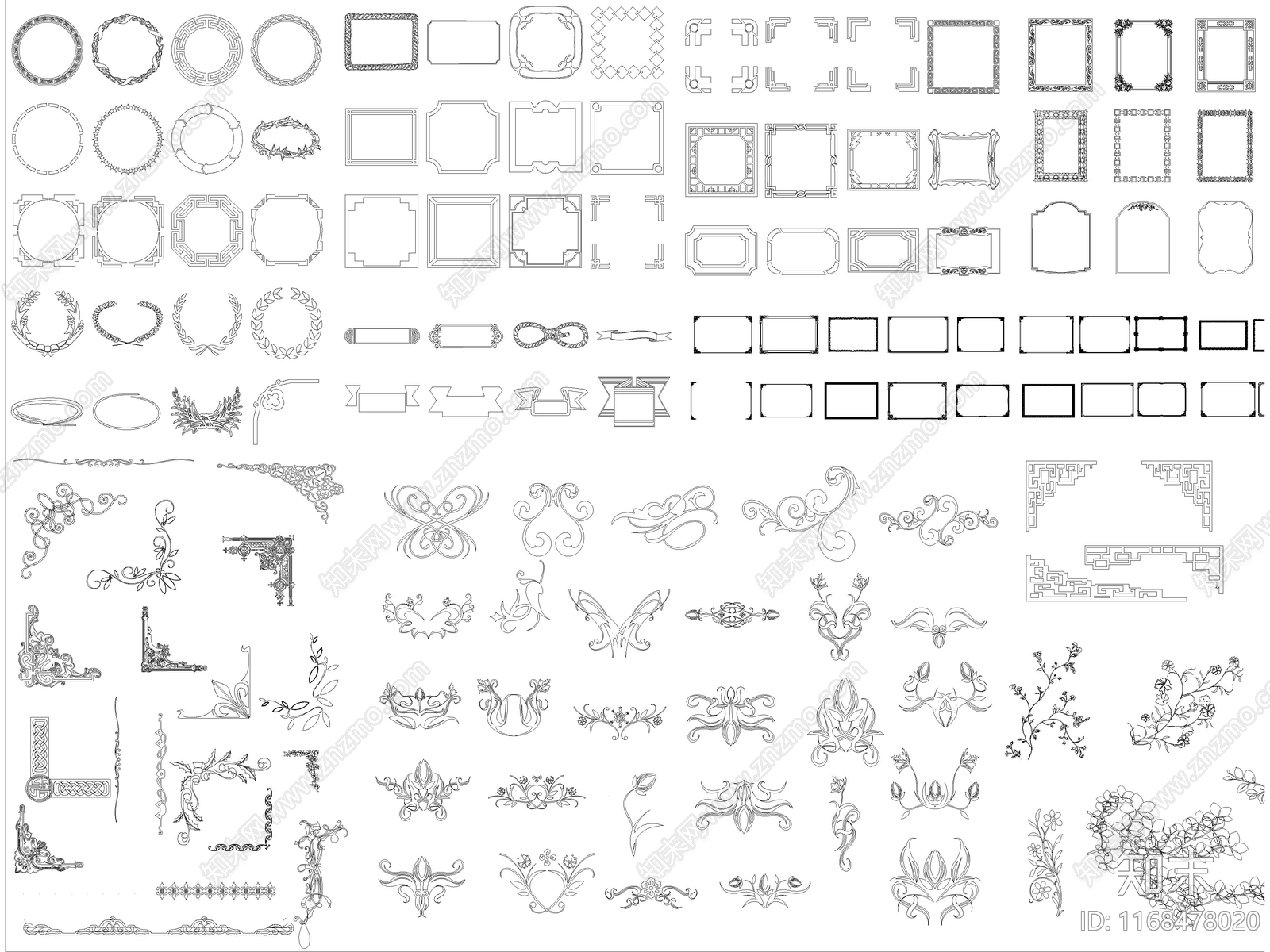 2024年最新角花角线花纹边框CAD图库施工图下载【ID:1168478020】