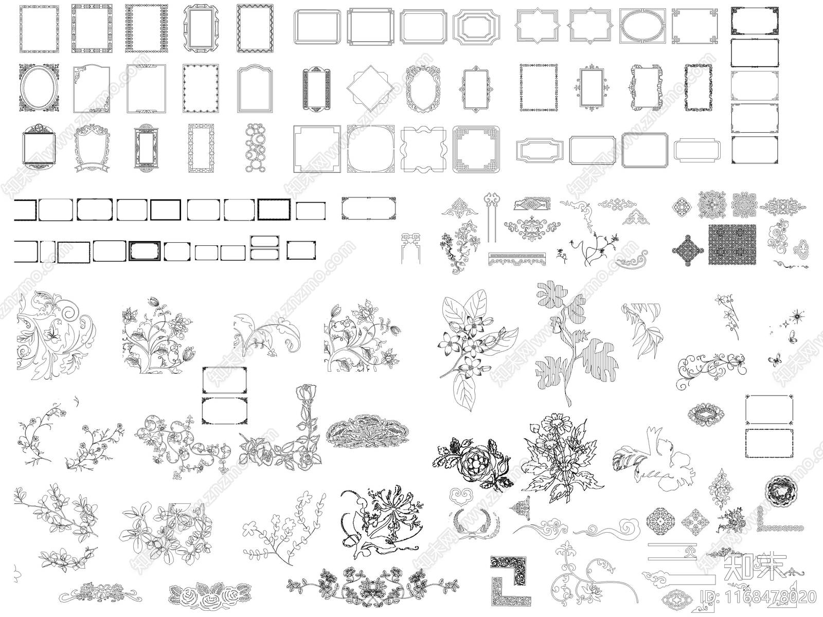 2024年最新角花角线花纹边框CAD图库施工图下载【ID:1168478020】