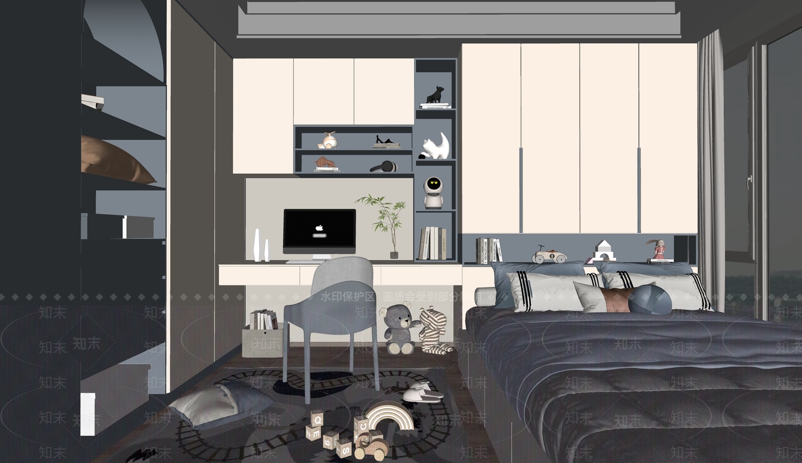 现代榻榻米卧室SU模型下载【ID:1168435444】