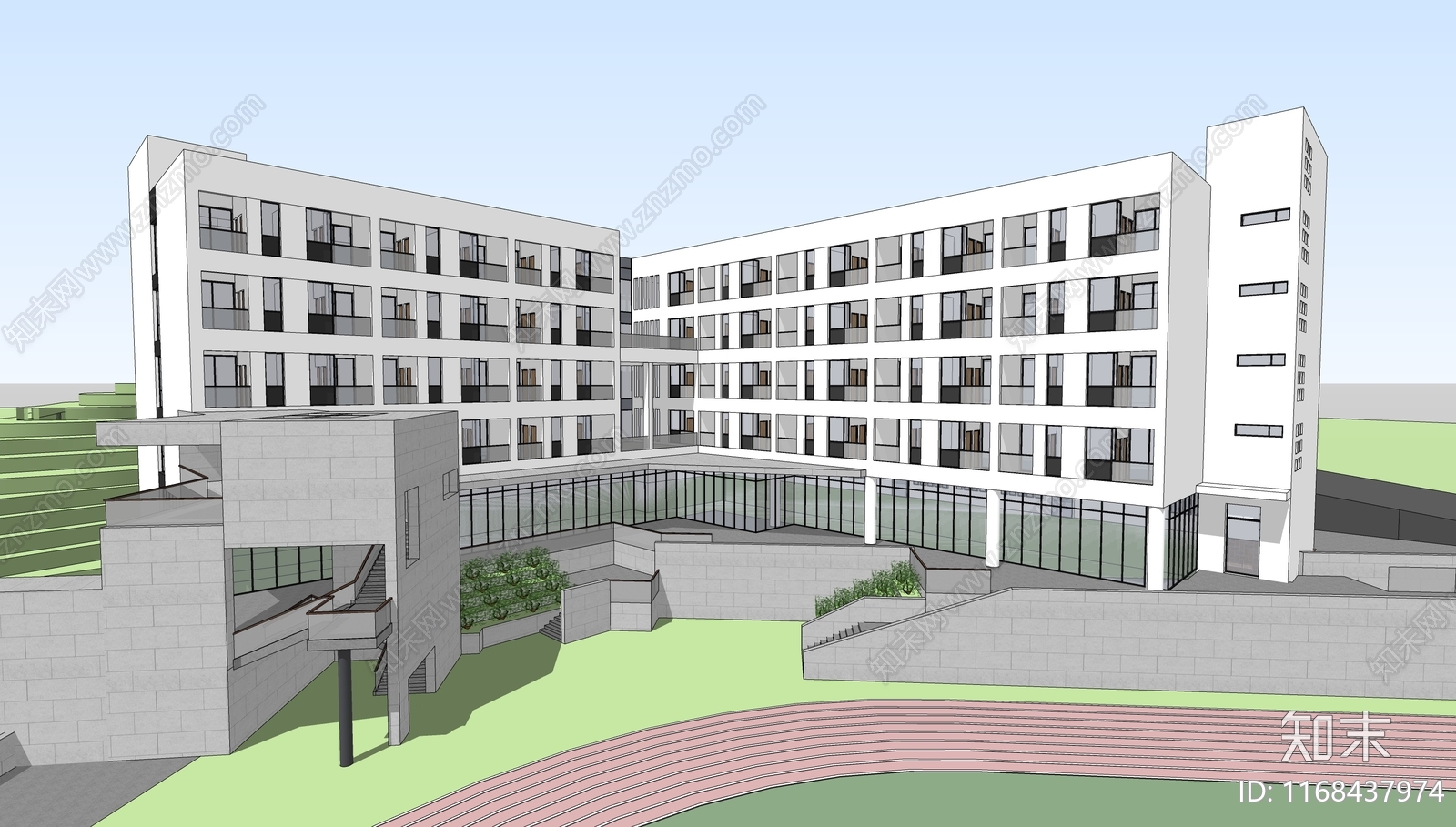 现代简约学校建筑SU模型下载【ID:1168437974】