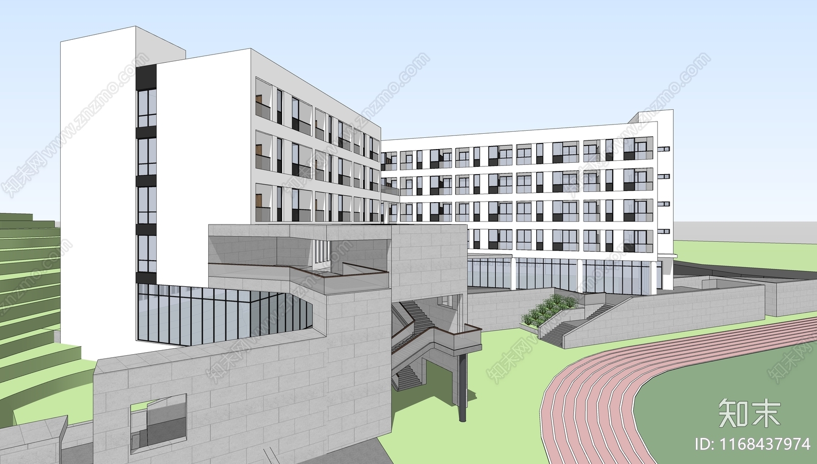 现代简约学校建筑SU模型下载【ID:1168437974】