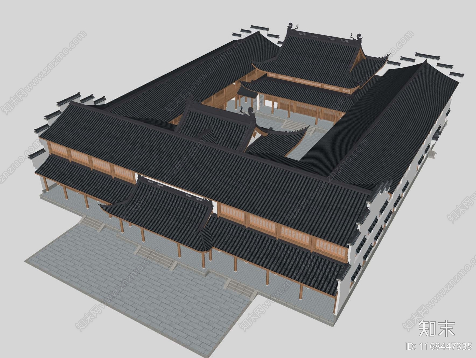 新中式中式古建筑SU模型下载【ID:1168447335】