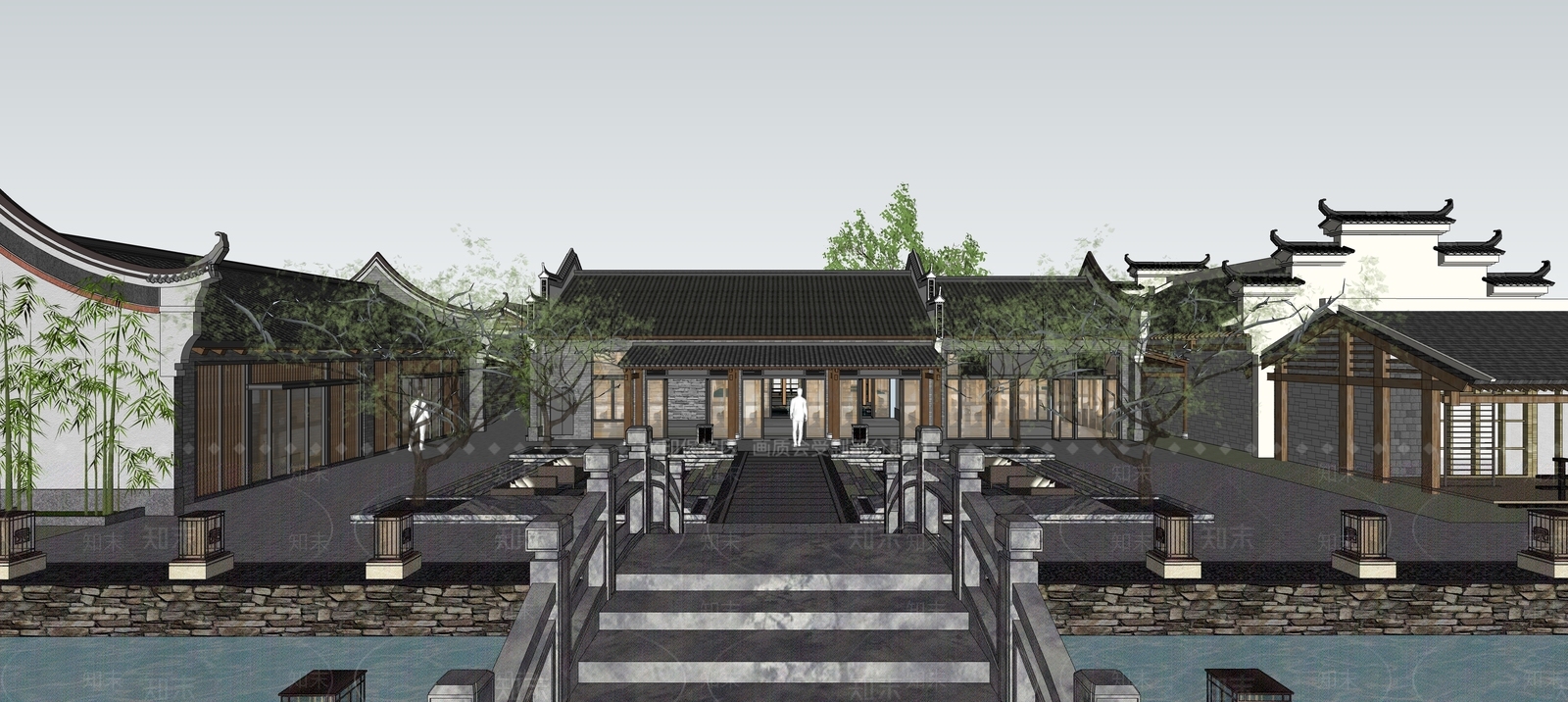 中式复古酒店建筑SU模型下载【ID:1168484357】