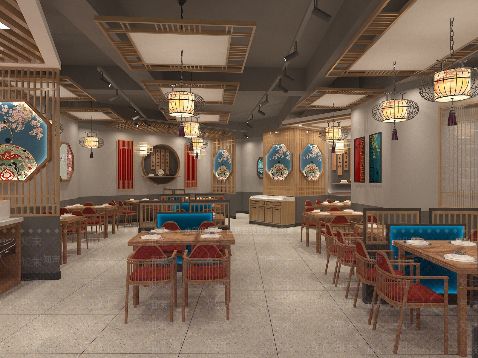 新中式中式中餐厅3D模型下载【ID:1168484011】