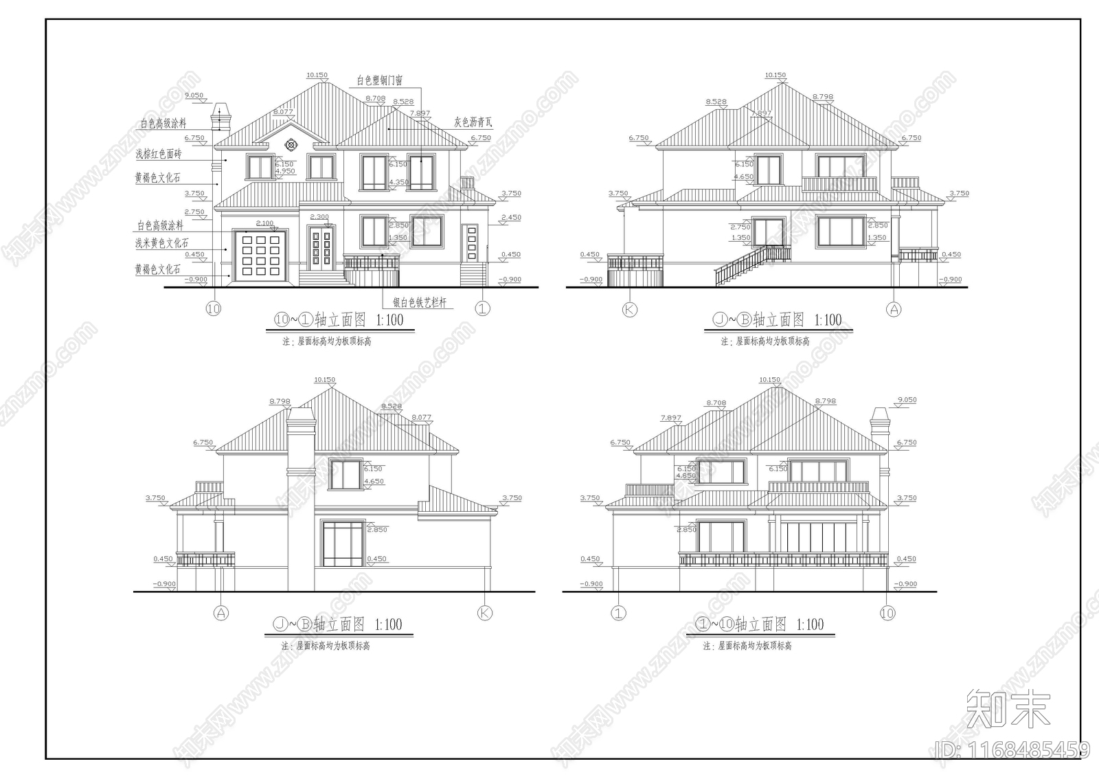 欧式别墅建筑cad施工图下载【ID:1168485459】