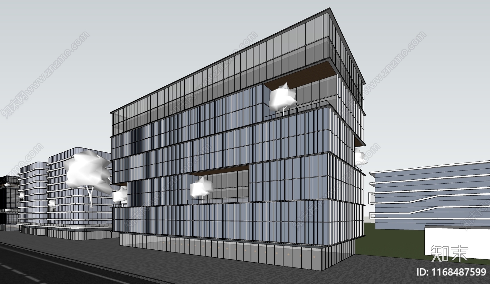 现代简约办公楼SU模型下载【ID:1168487599】