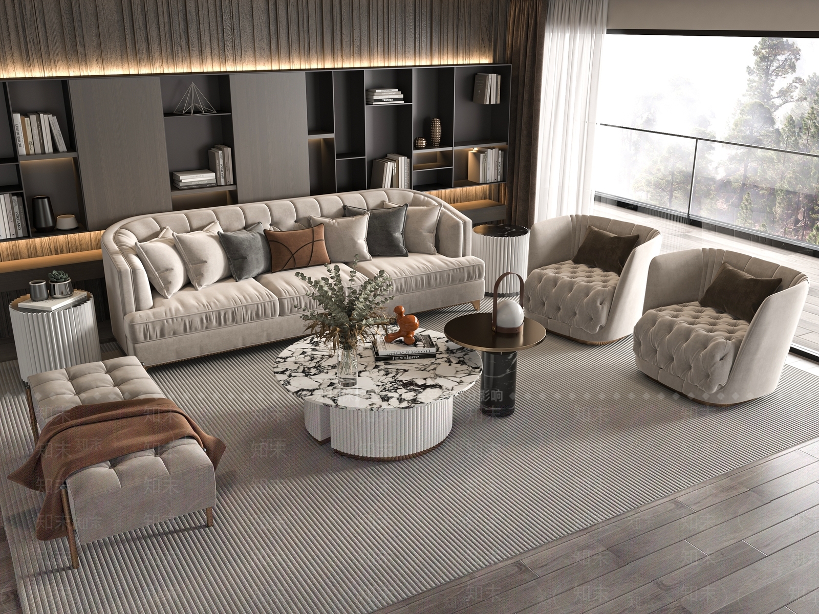 美式沙发组合3D模型下载【ID:1168500487】