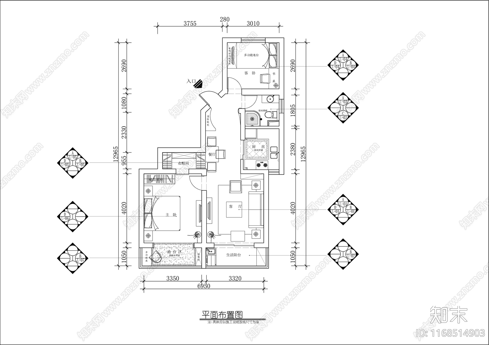 现代美式整体家装空间cad施工图下载【ID:1168514903】