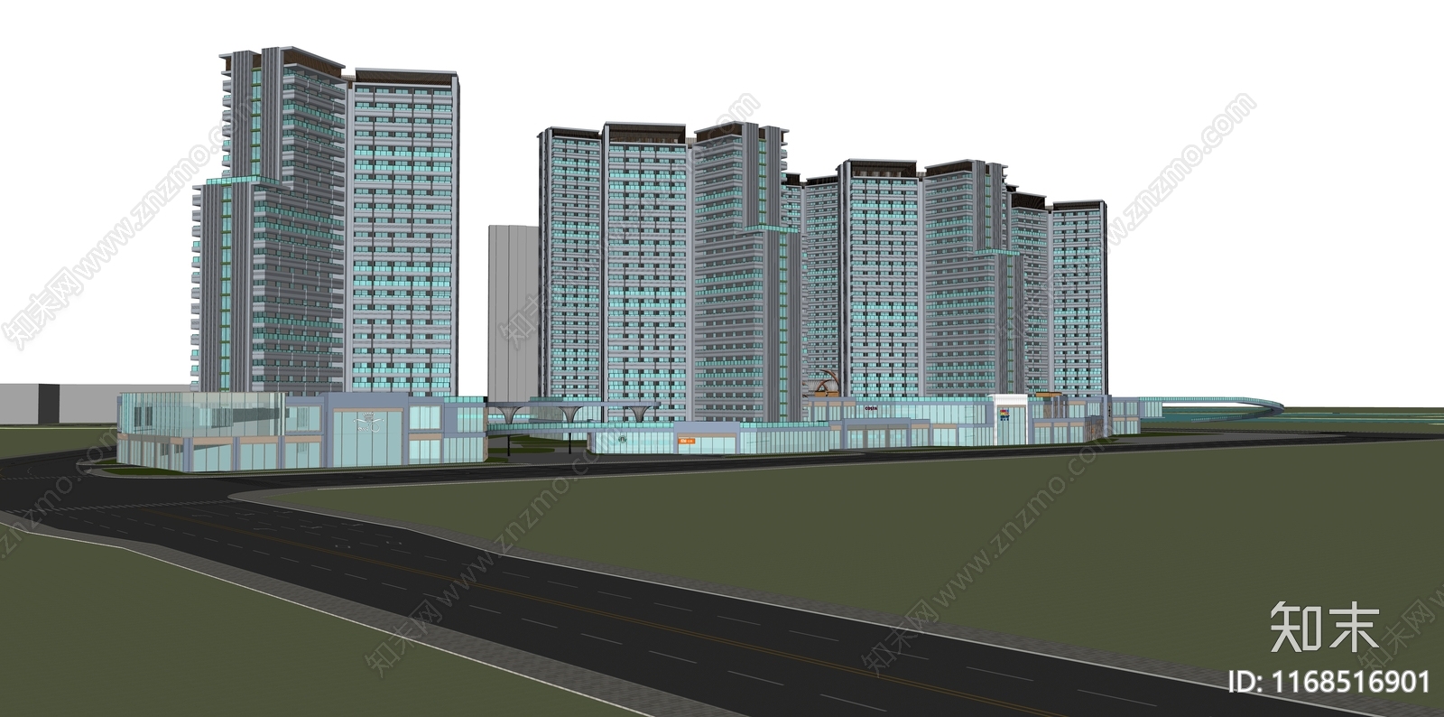 现代高层住宅SU模型下载【ID:1168516901】