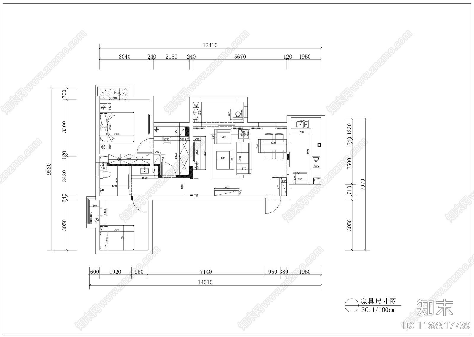 现代轻奢整体家装空间cad施工图下载【ID:1168517739】