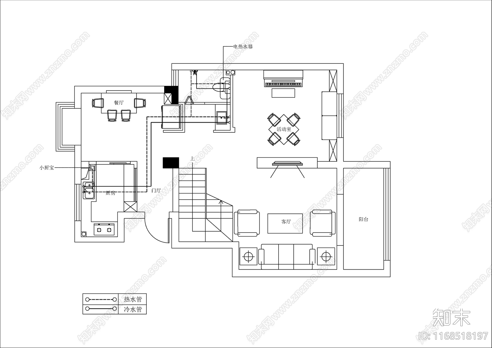 美式轻奢整体家装空间cad施工图下载【ID:1168518197】