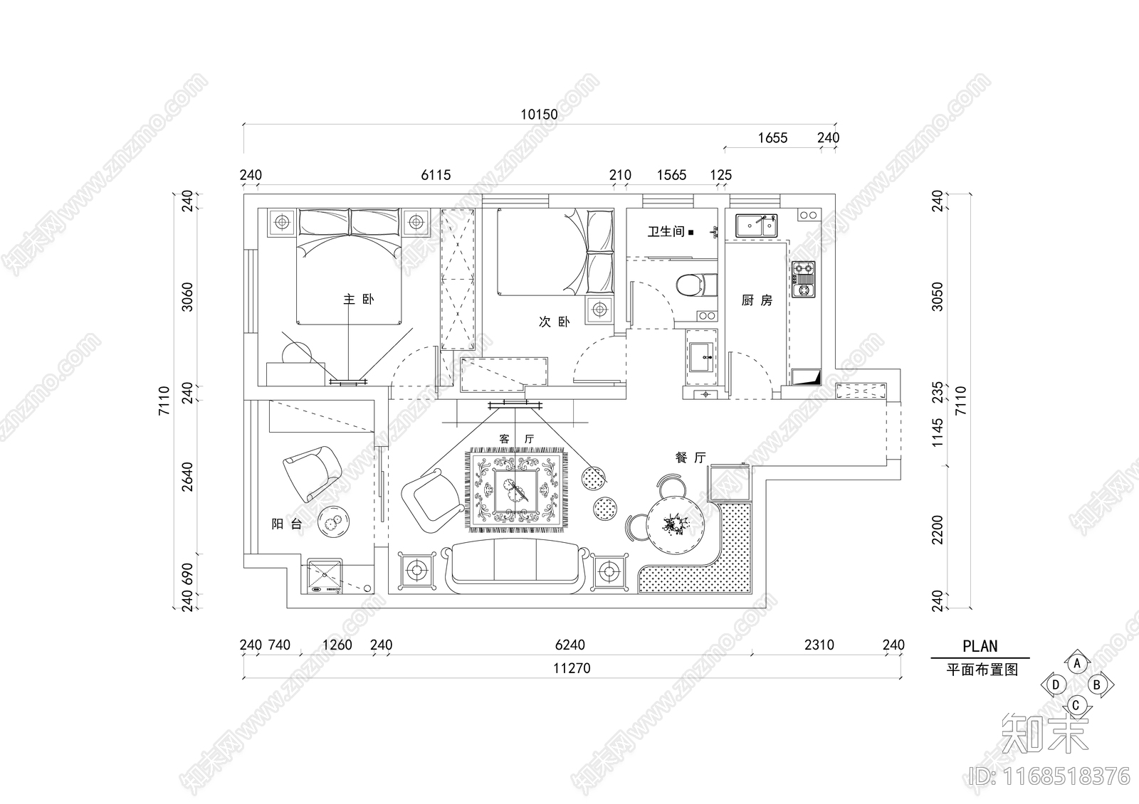 美式欧式整体家装空间cad施工图下载【ID:1168518376】