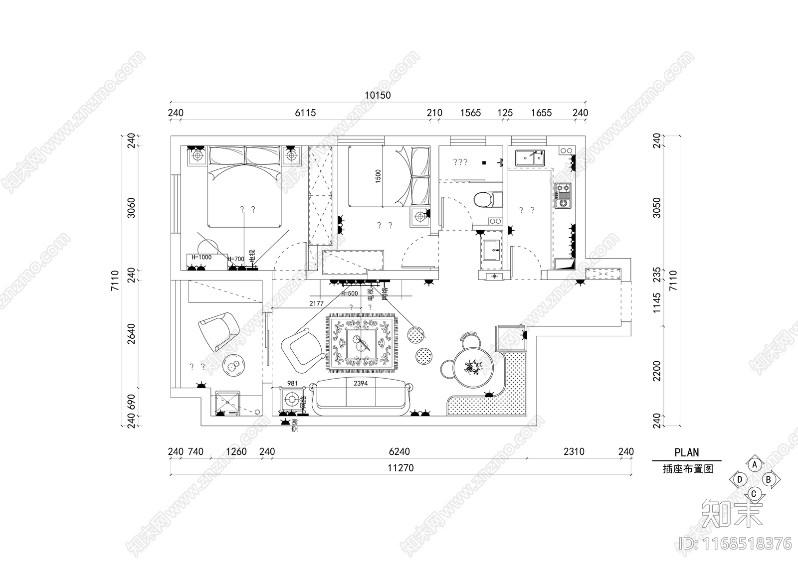 美式欧式整体家装空间cad施工图下载【ID:1168518376】