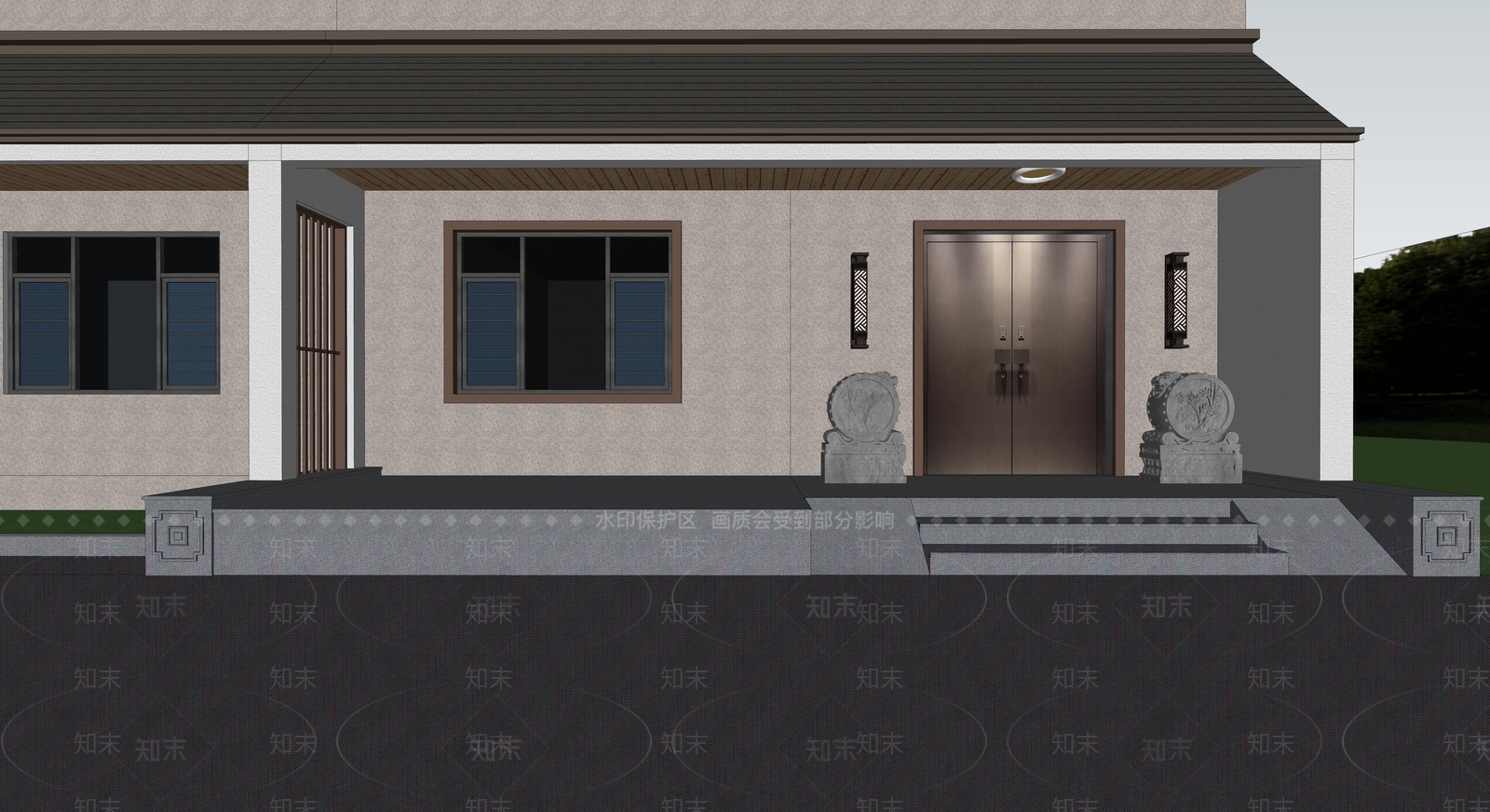 新中式现代乡村民房SU模型下载【ID:1168522060】