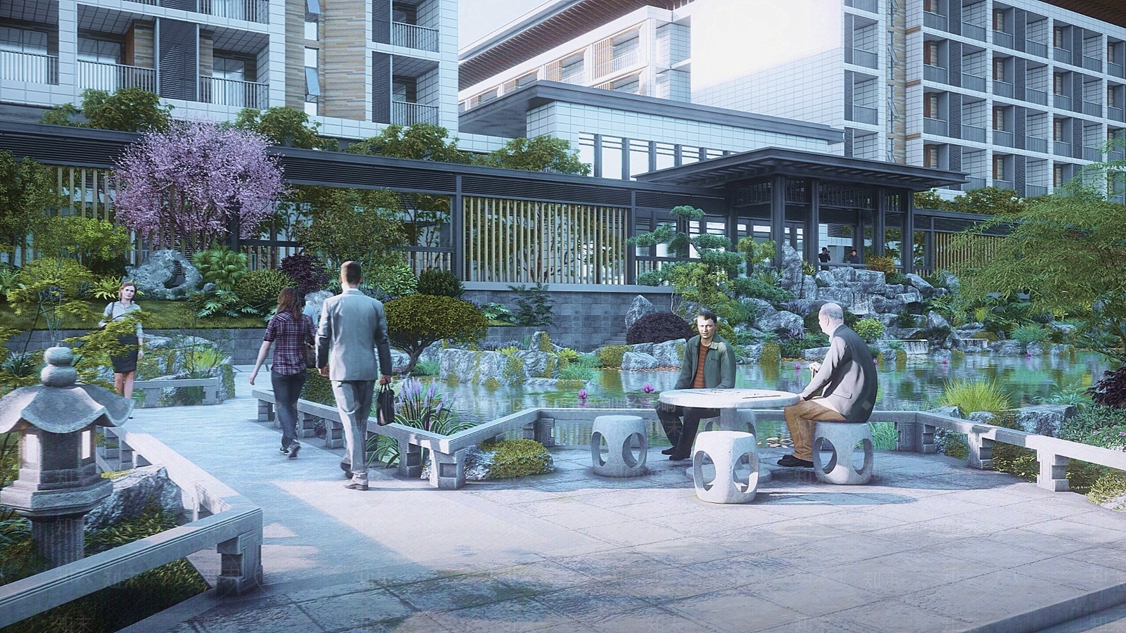 新中式中式校园景观SU模型下载【ID:1168526095】