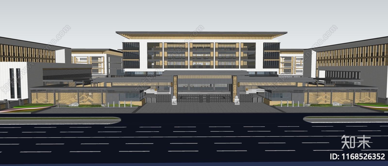 新中式中式校园景观SU模型下载【ID:1168526352】