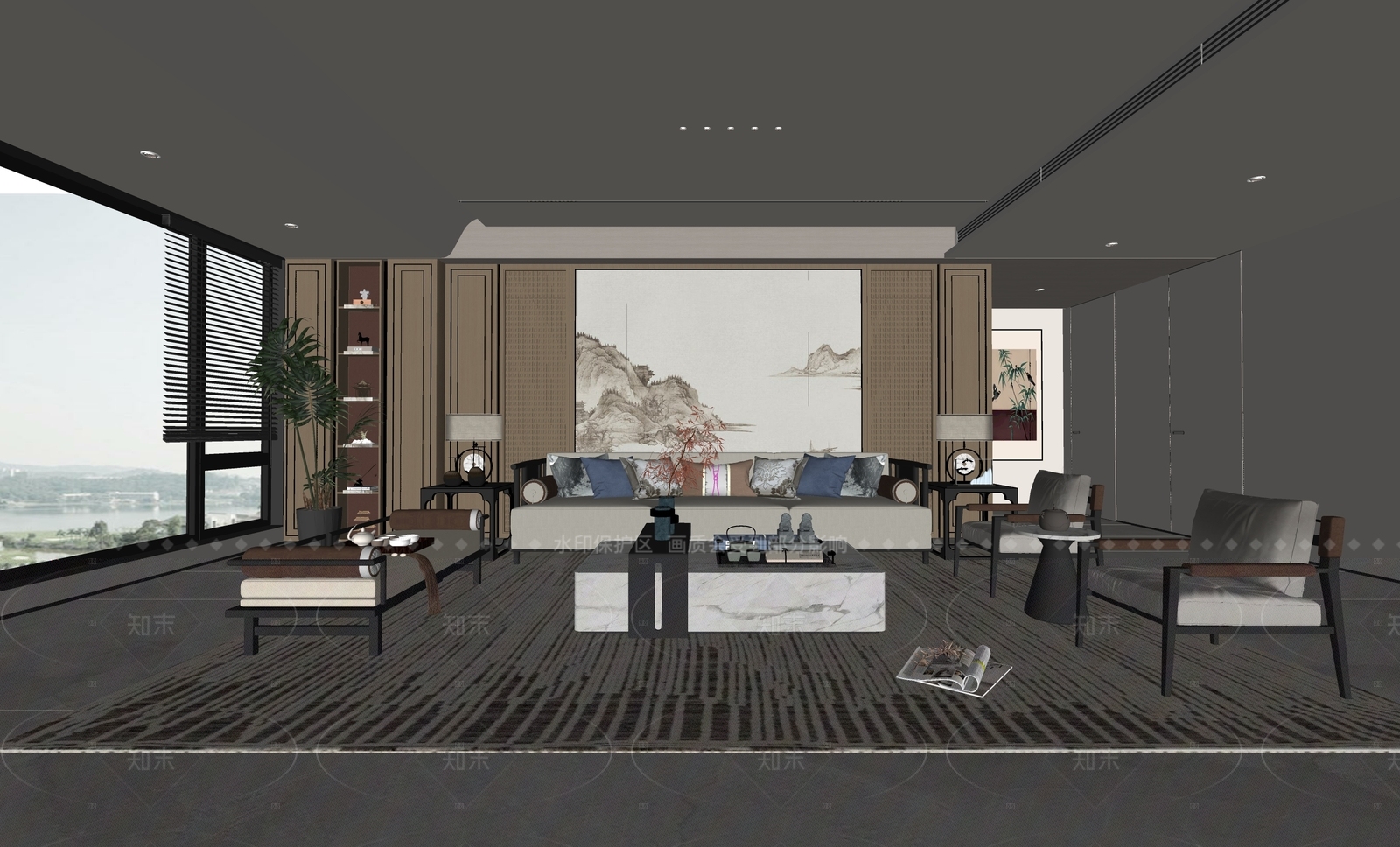 新中式家居客厅SU模型下载【ID:1216031243】