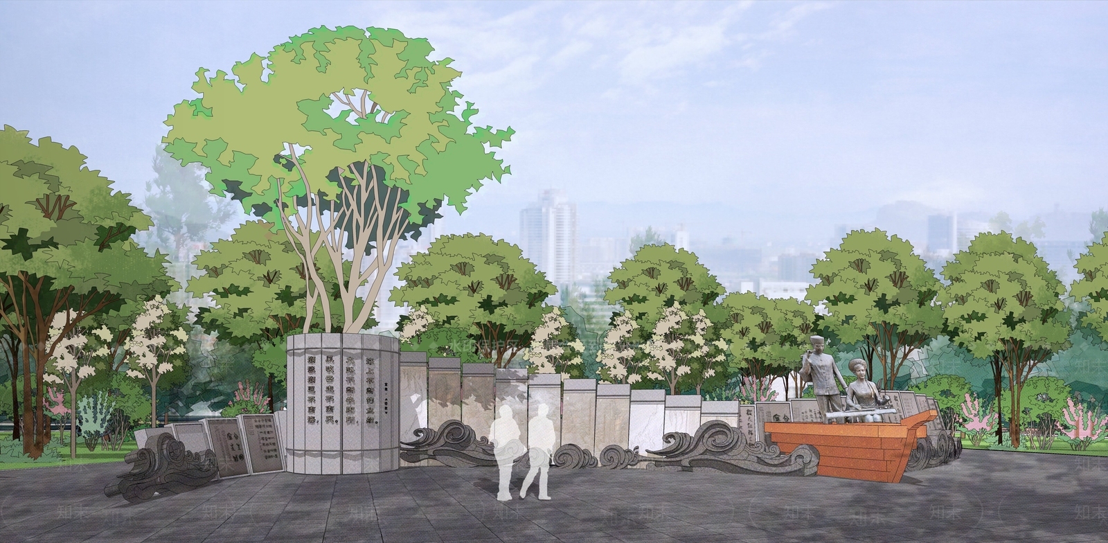 现代新中式广场景观SU模型下载【ID:1168530908】
