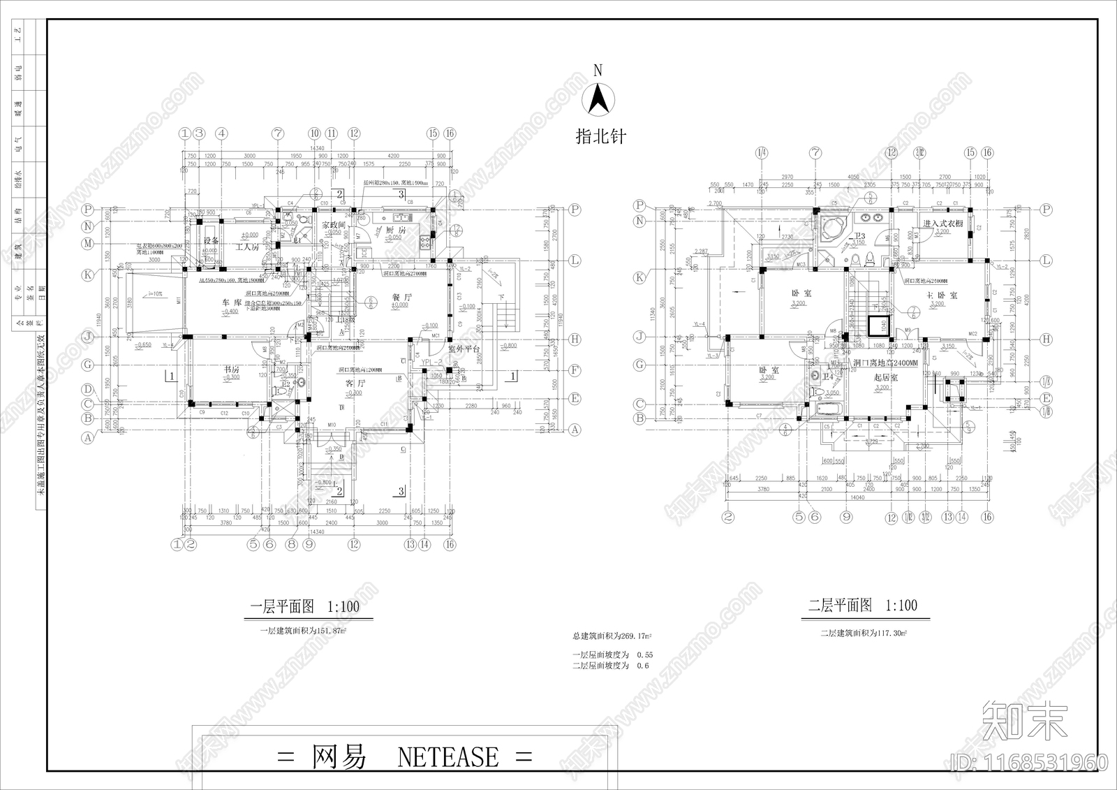 美式欧式别墅建筑cad施工图下载【ID:1168531960】