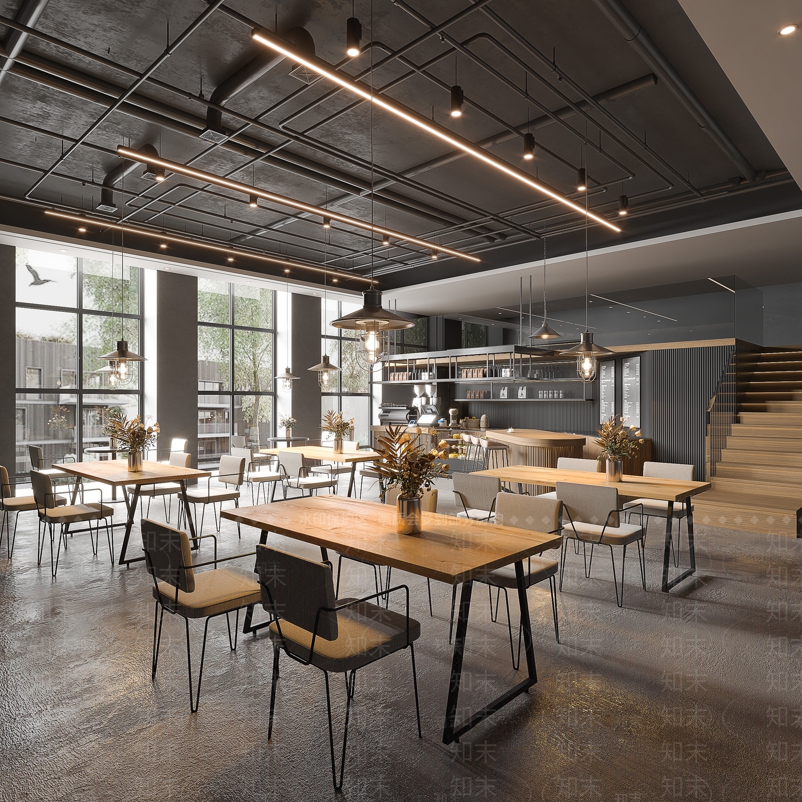 工业现代咖啡厅3D模型下载【ID:1168533558】