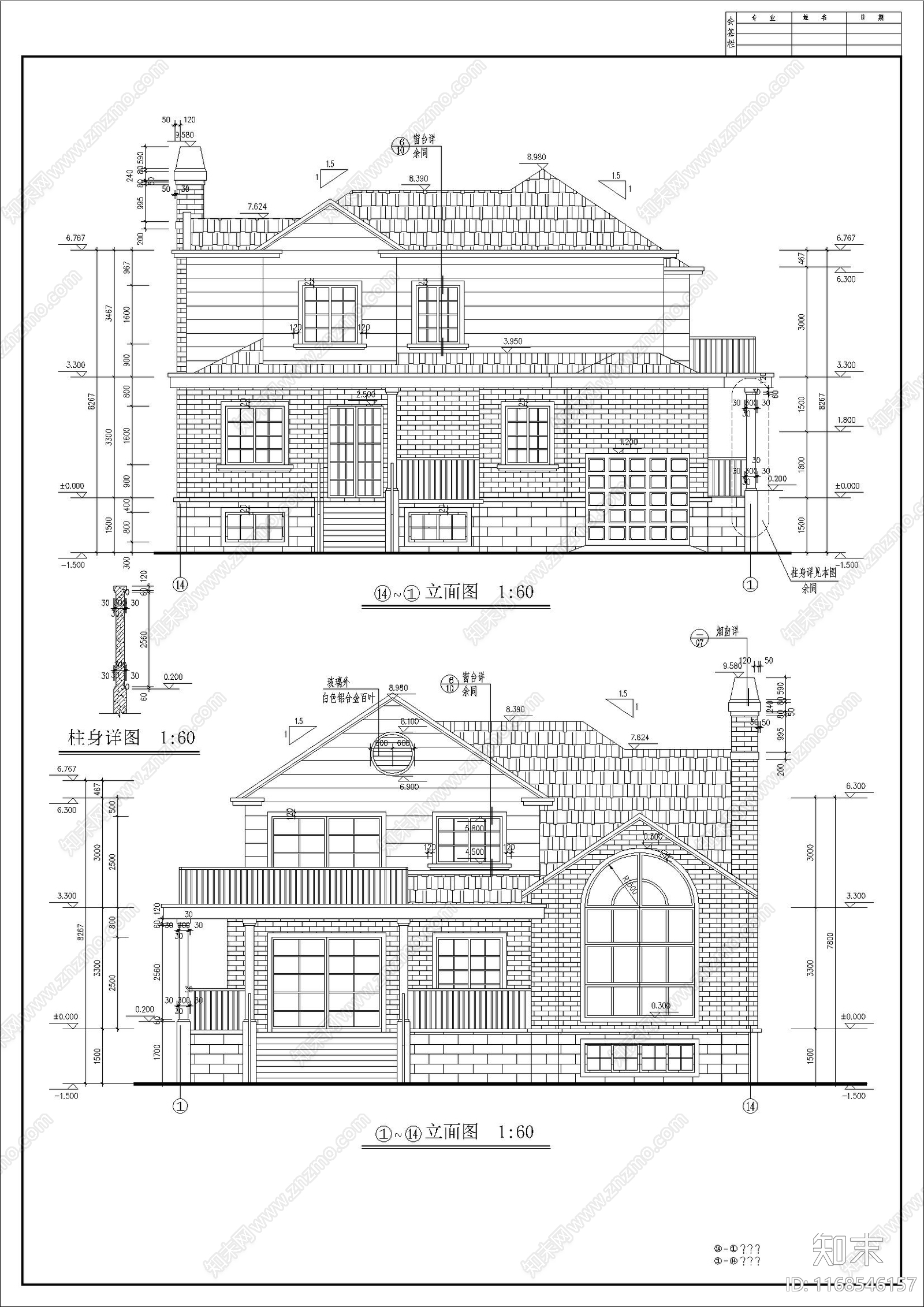 美式欧式别墅建筑cad施工图下载【ID:1168546157】