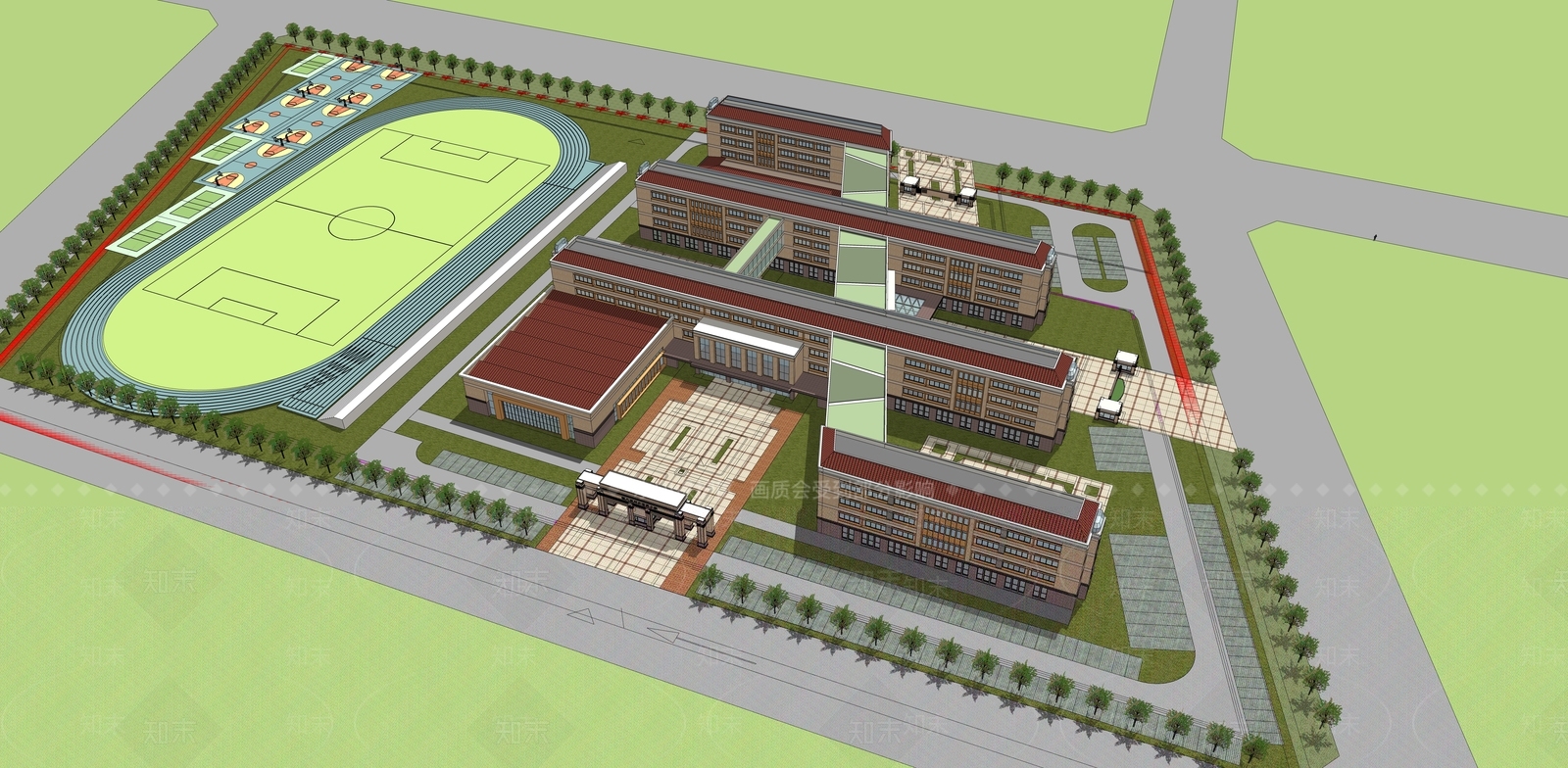 法式学校建筑SU模型下载【ID:1168580005】