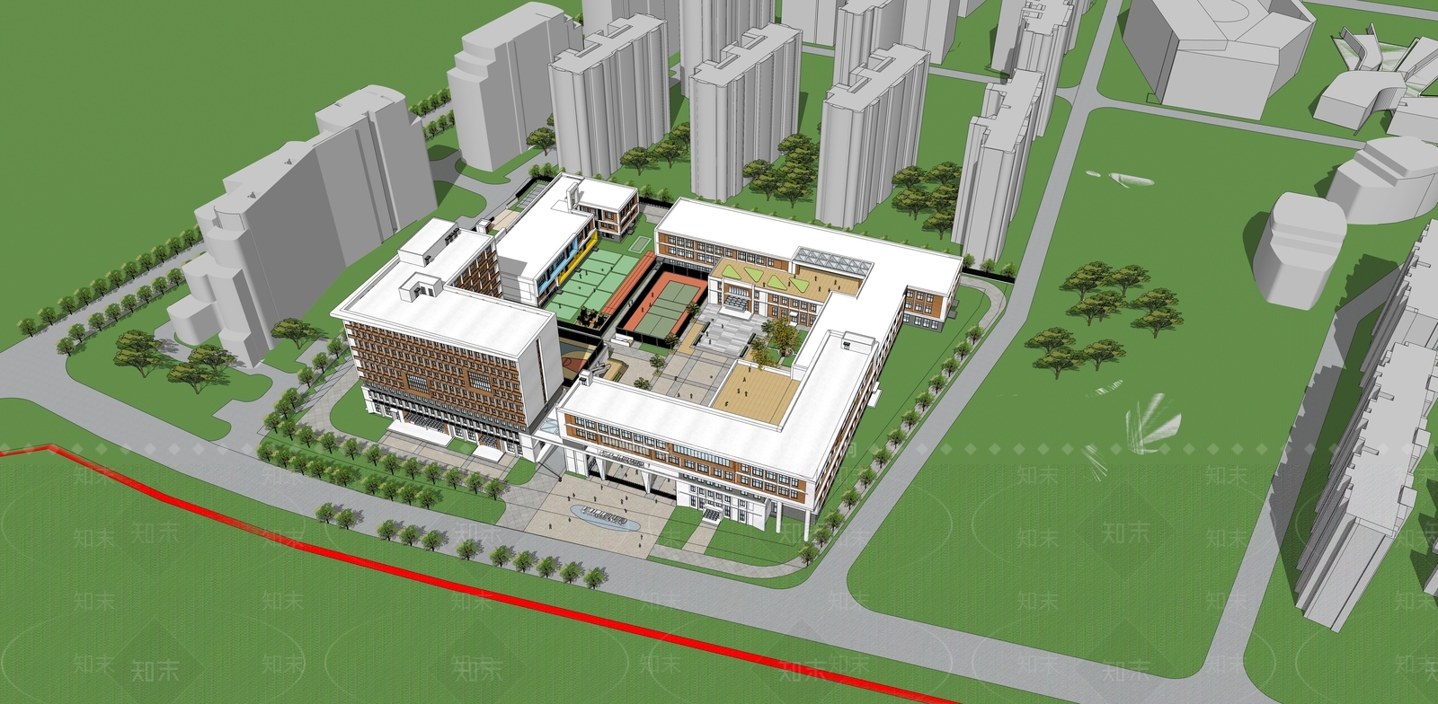 现代学校建筑SU模型下载【ID:1168580305】
