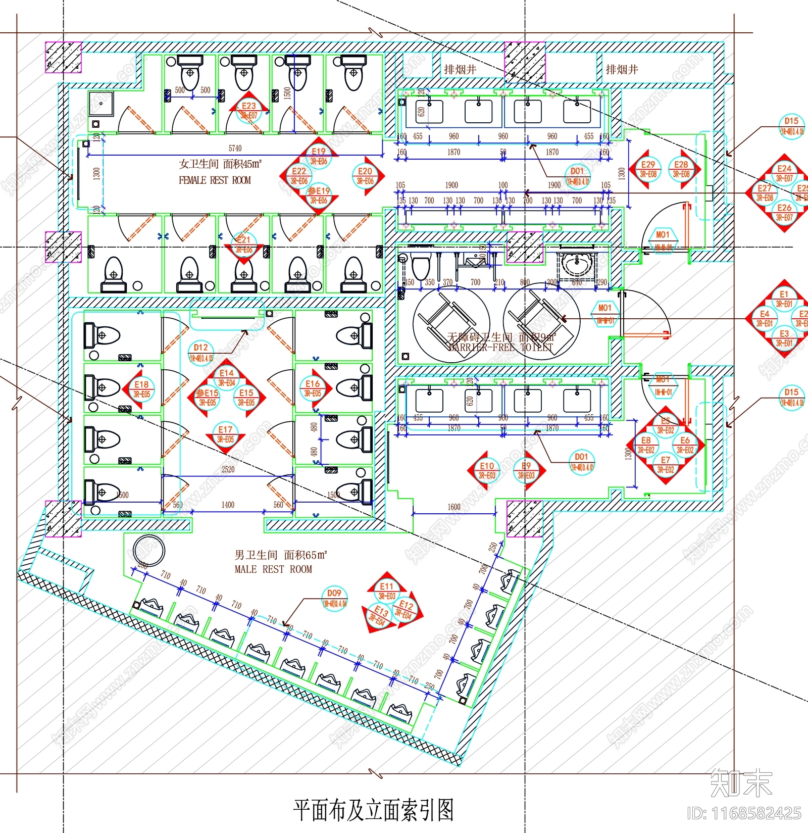 现代公共卫生间cad施工图下载【ID:1168582425】