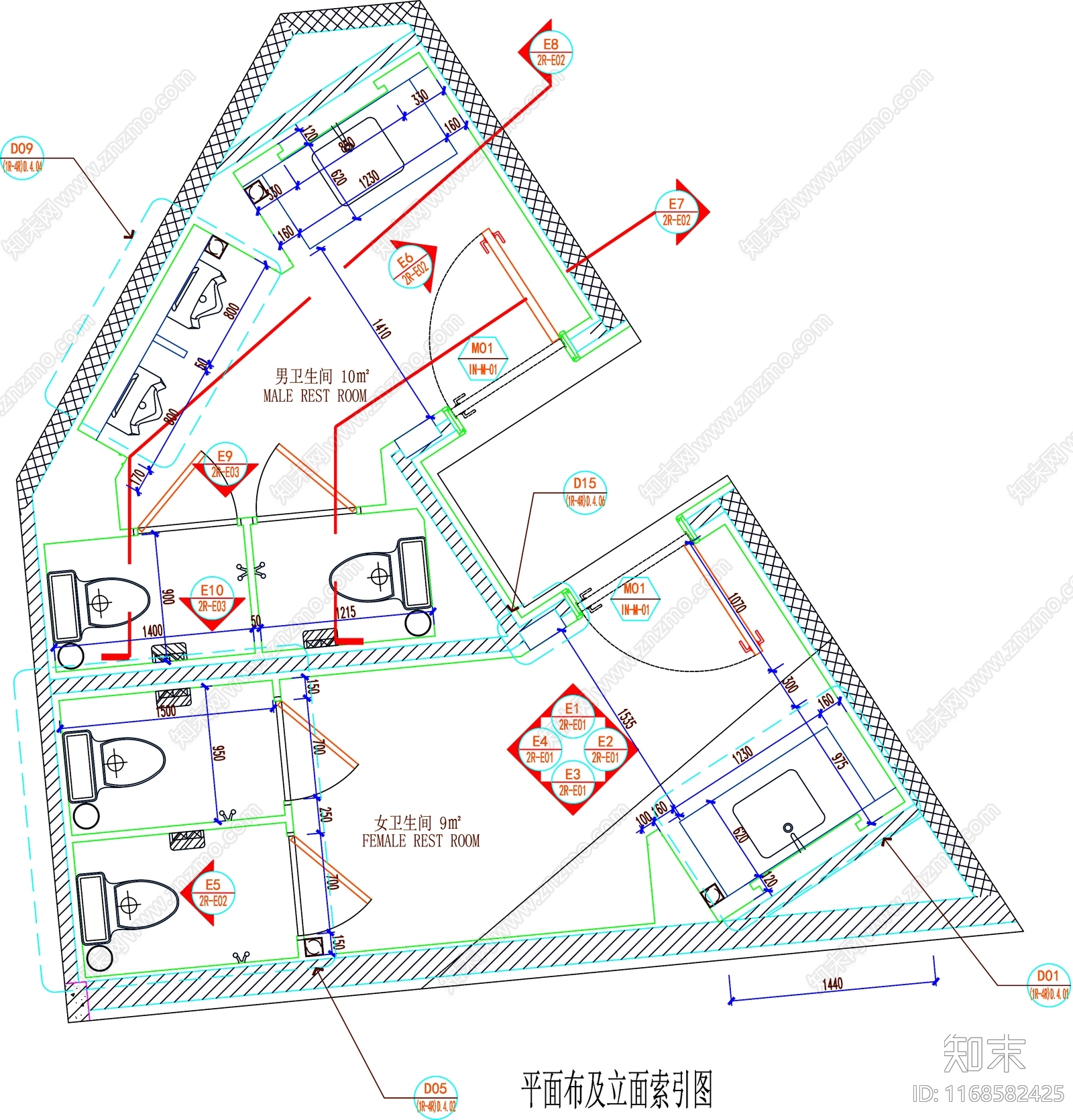 现代公共卫生间cad施工图下载【ID:1168582425】