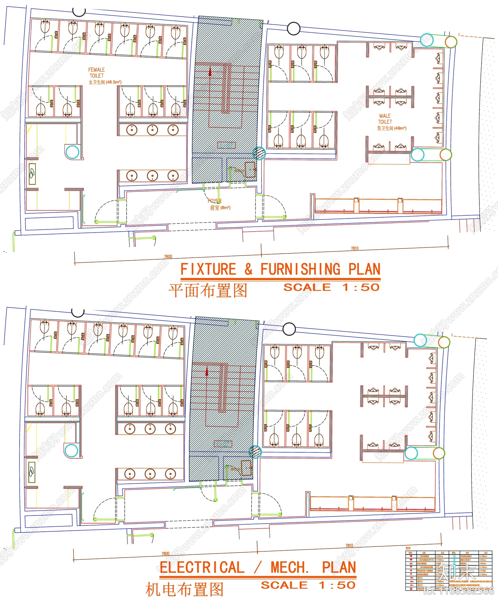 现代公共卫生间cad施工图下载【ID:1168582566】