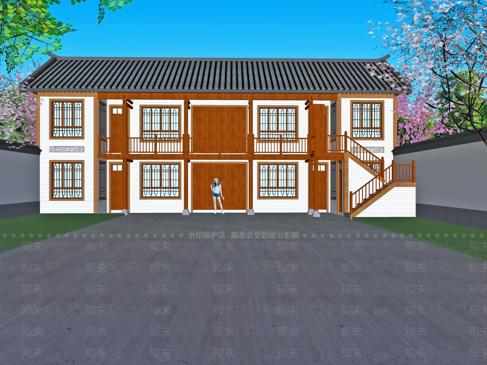 现代新中式乡村民房SU模型下载【ID:1168587468】