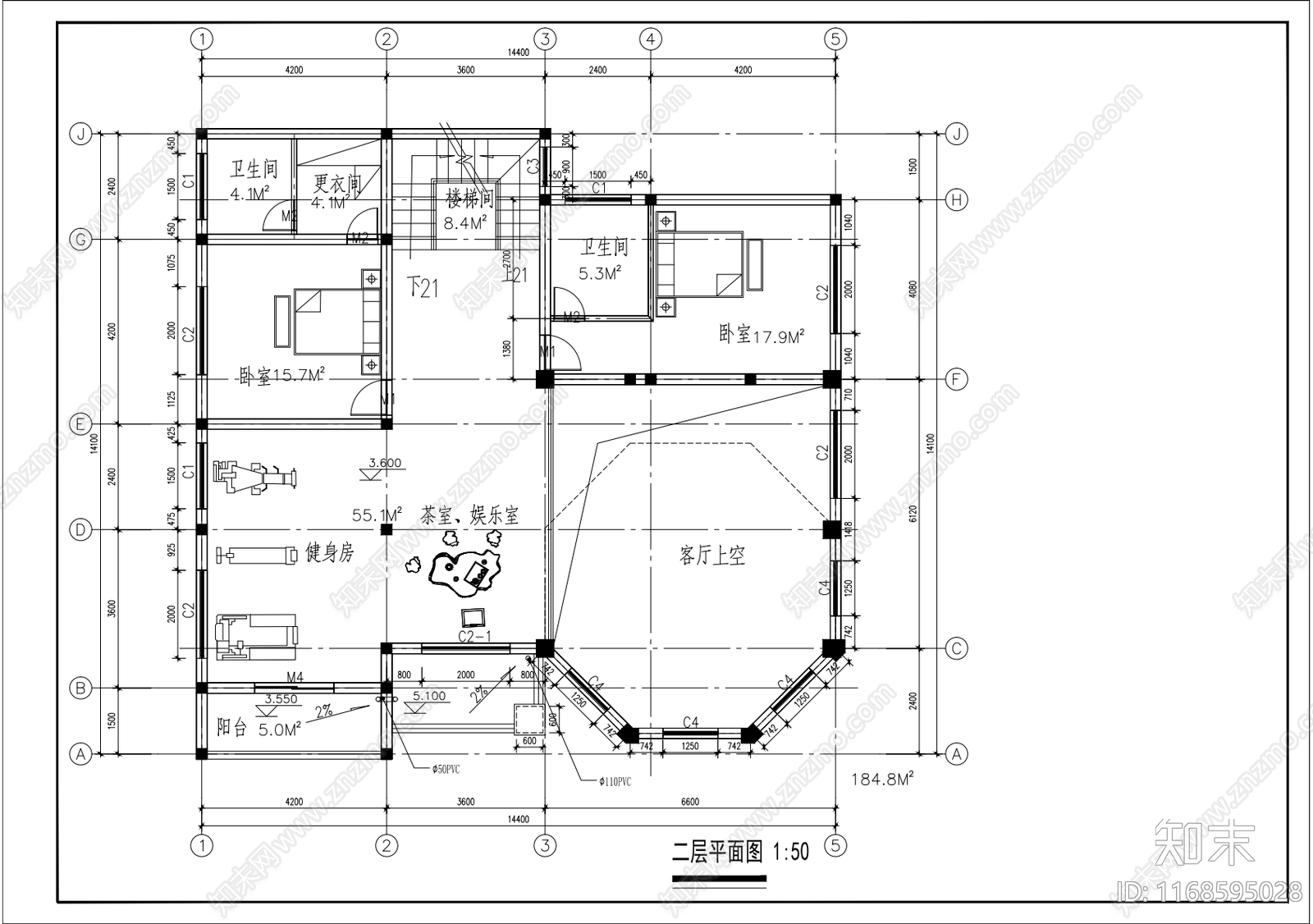 欧式别墅建筑cad施工图下载【ID:1168595028】