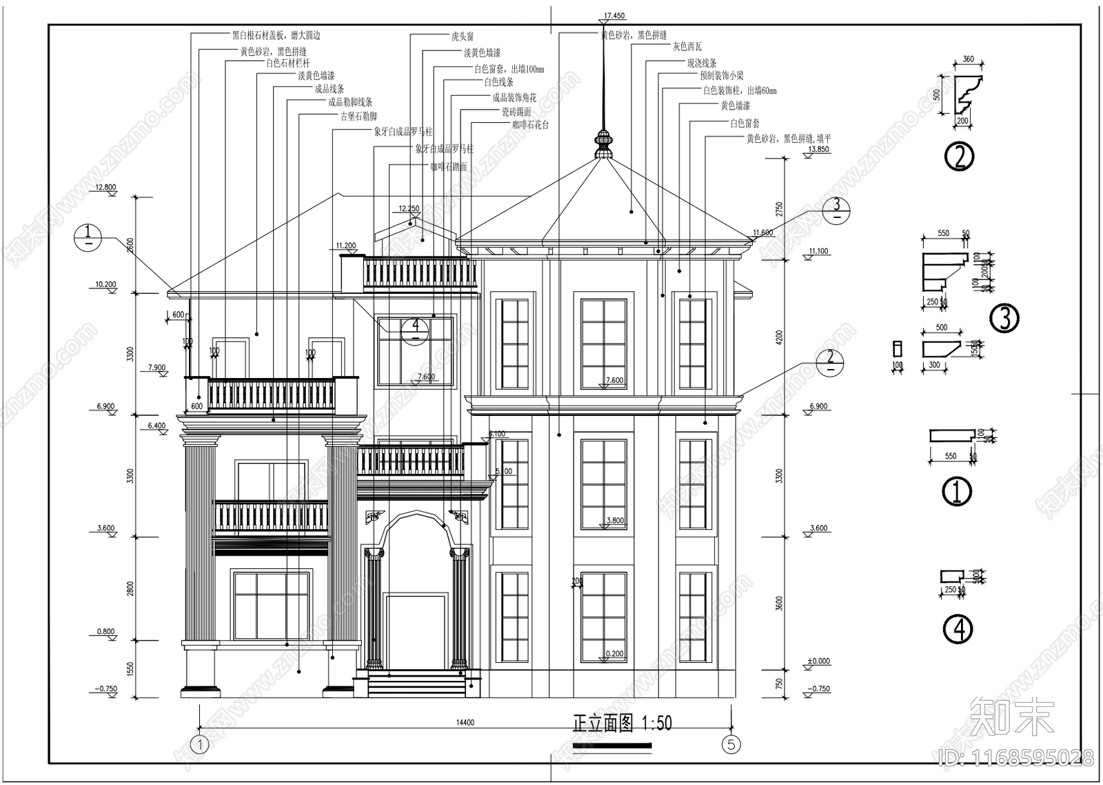 欧式别墅建筑cad施工图下载【ID:1168595028】