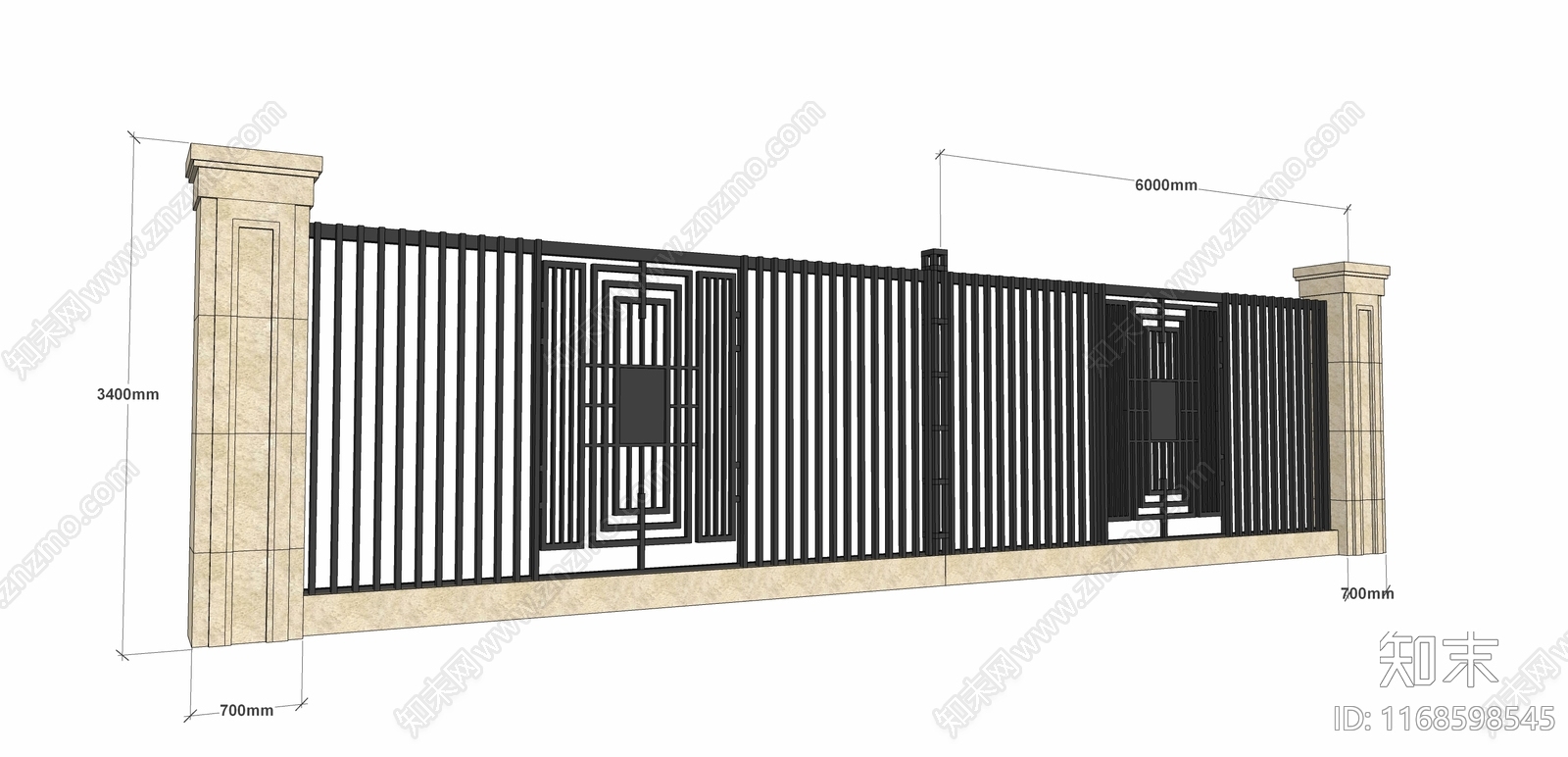 欧式简欧围墙SU模型下载【ID:1168598545】