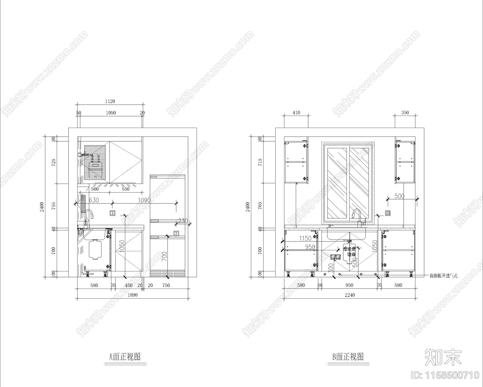 现代厨房cad施工图下载【ID:1168600710】