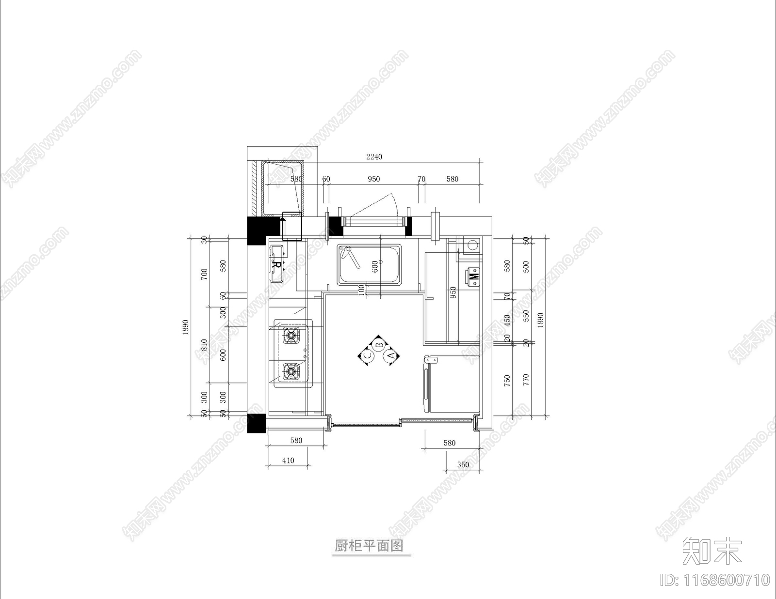 现代厨房cad施工图下载【ID:1168600710】