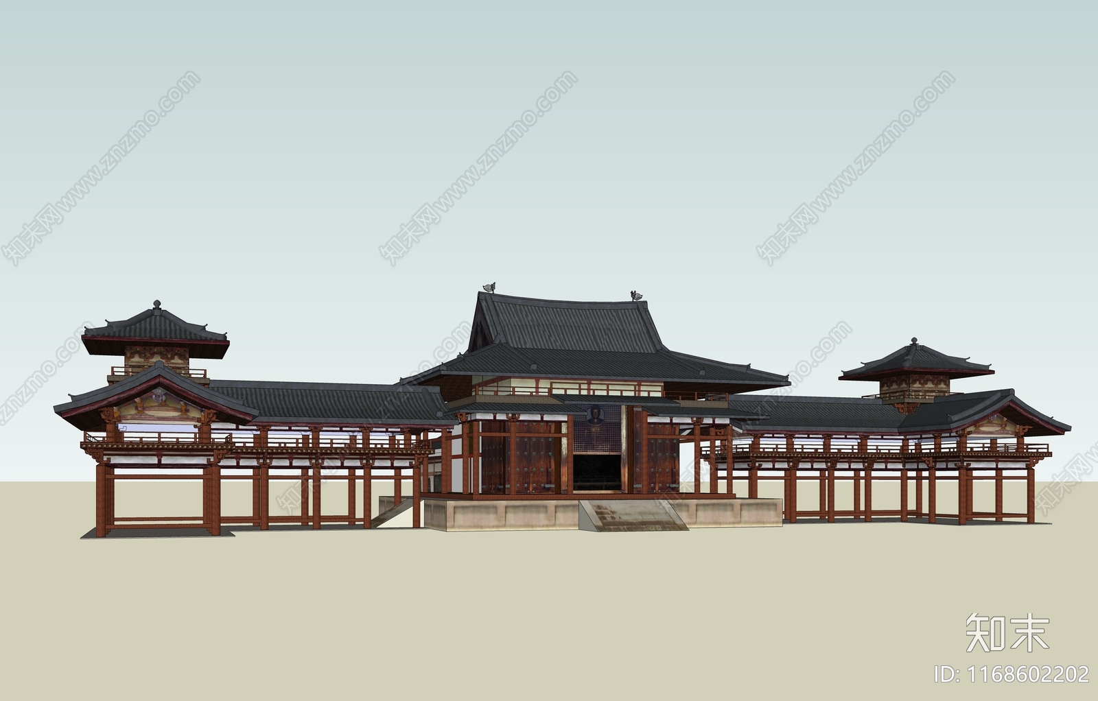 日式复古寺庙建筑SU模型下载【ID:1168602202】