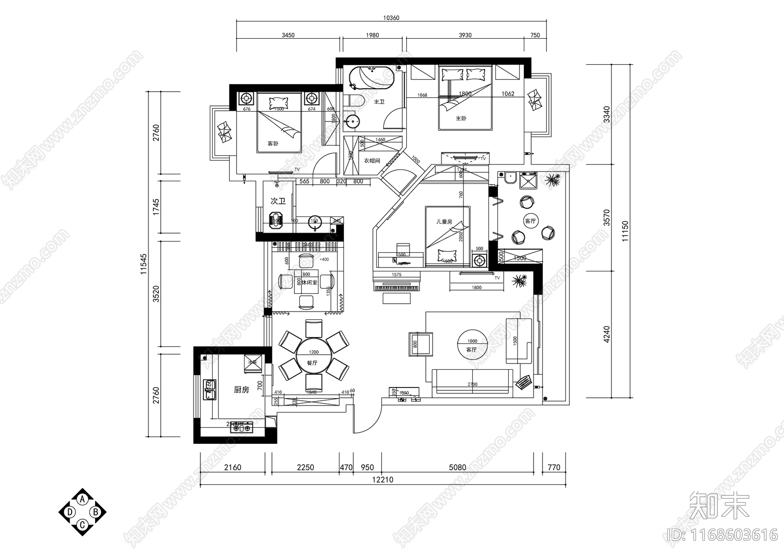 现代轻奢整体家装空间cad施工图下载【ID:1168603616】