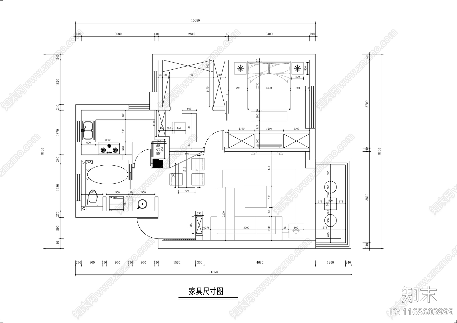 现代轻奢整体家装空间cad施工图下载【ID:1168603999】