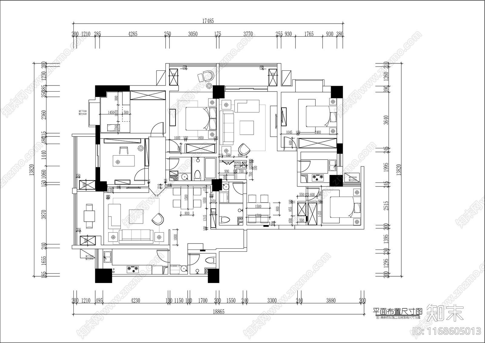 现代轻奢整体家装空间cad施工图下载【ID:1168605013】