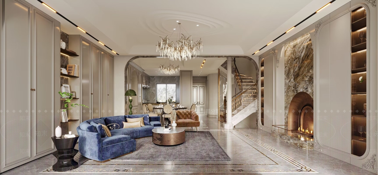 现代美式家居客厅3D模型下载【ID:1168605538】