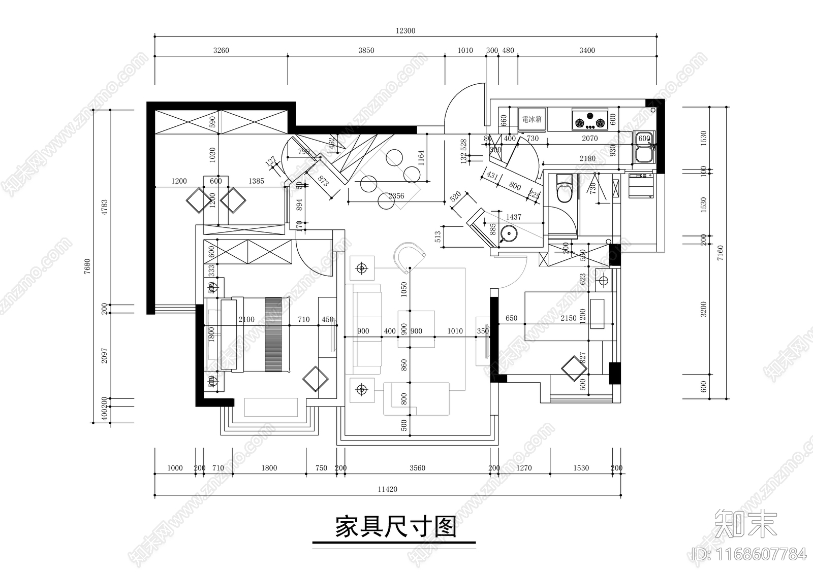 新中式中式整体家装空间cad施工图下载【ID:1168607784】