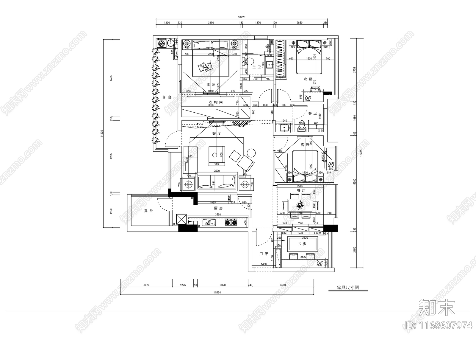 现代轻奢整体家装空间cad施工图下载【ID:1168607974】