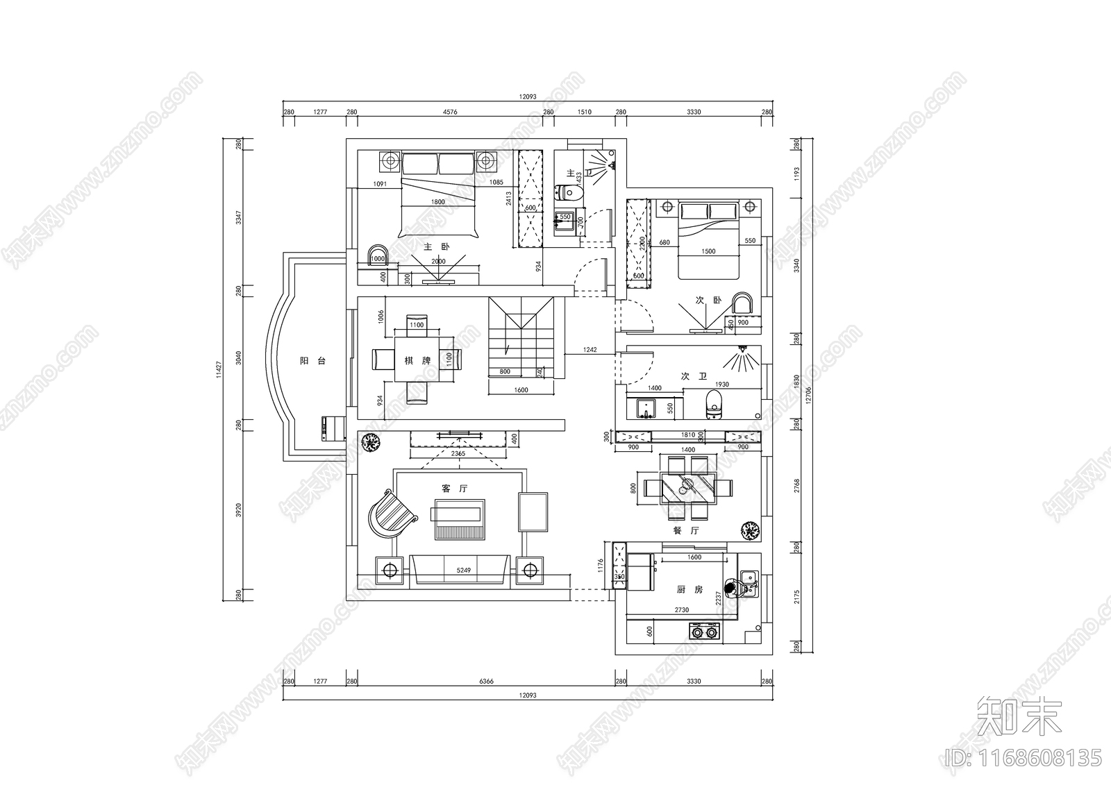 现代轻奢整体家装空间cad施工图下载【ID:1168608135】