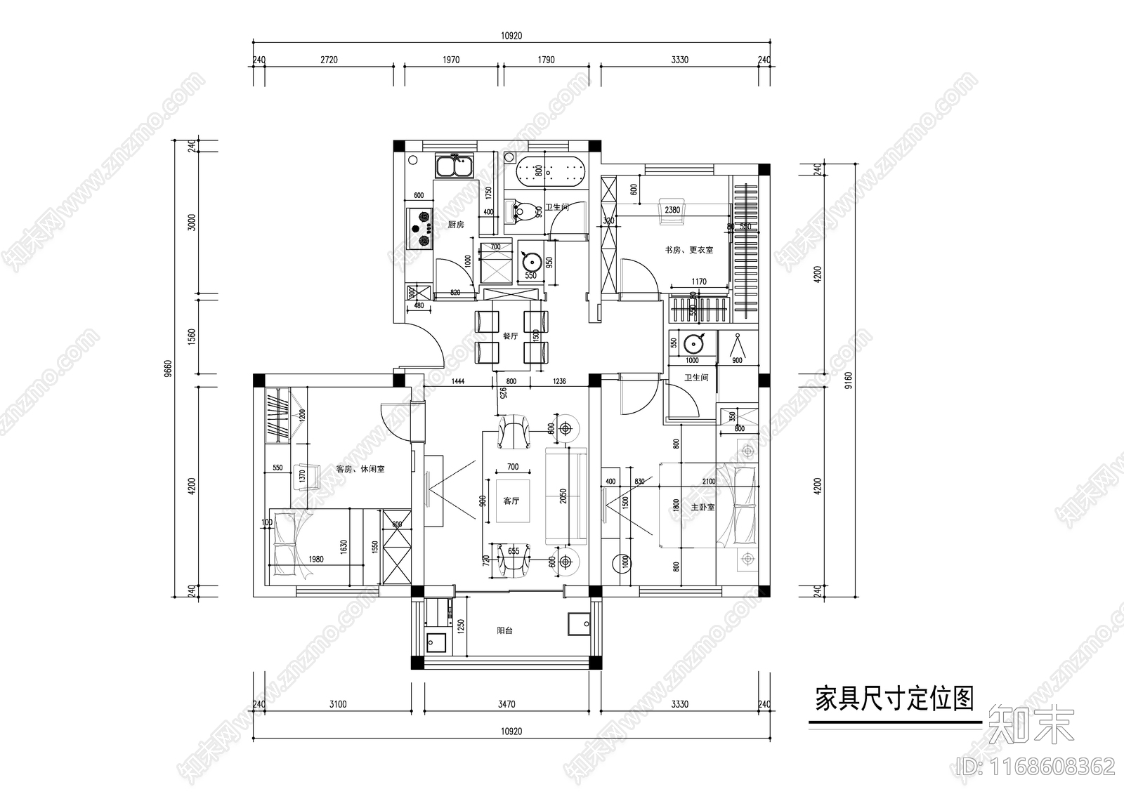 欧式美式整体家装空间cad施工图下载【ID:1168608362】