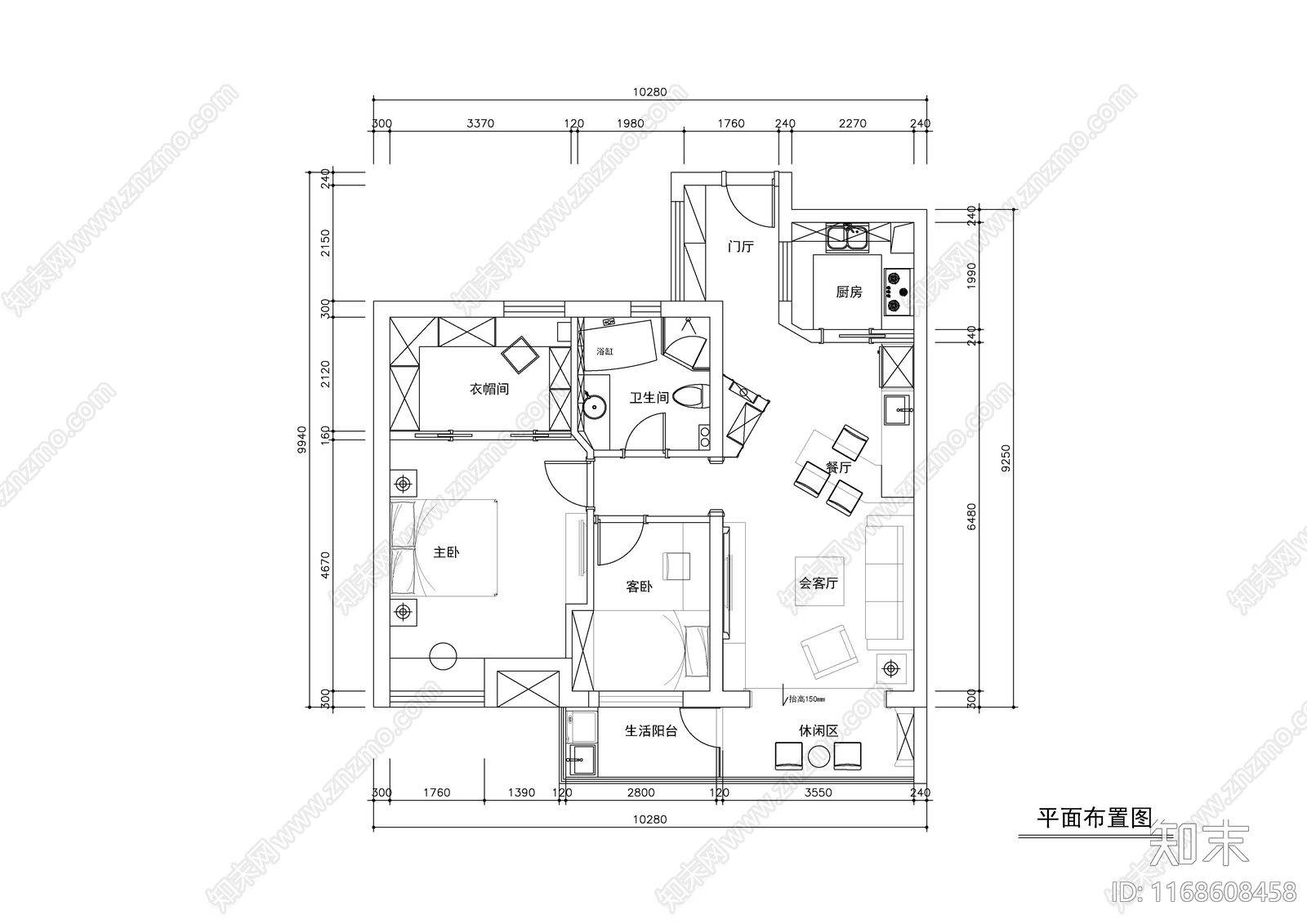 现代轻奢整体家装空间cad施工图下载【ID:1168608458】