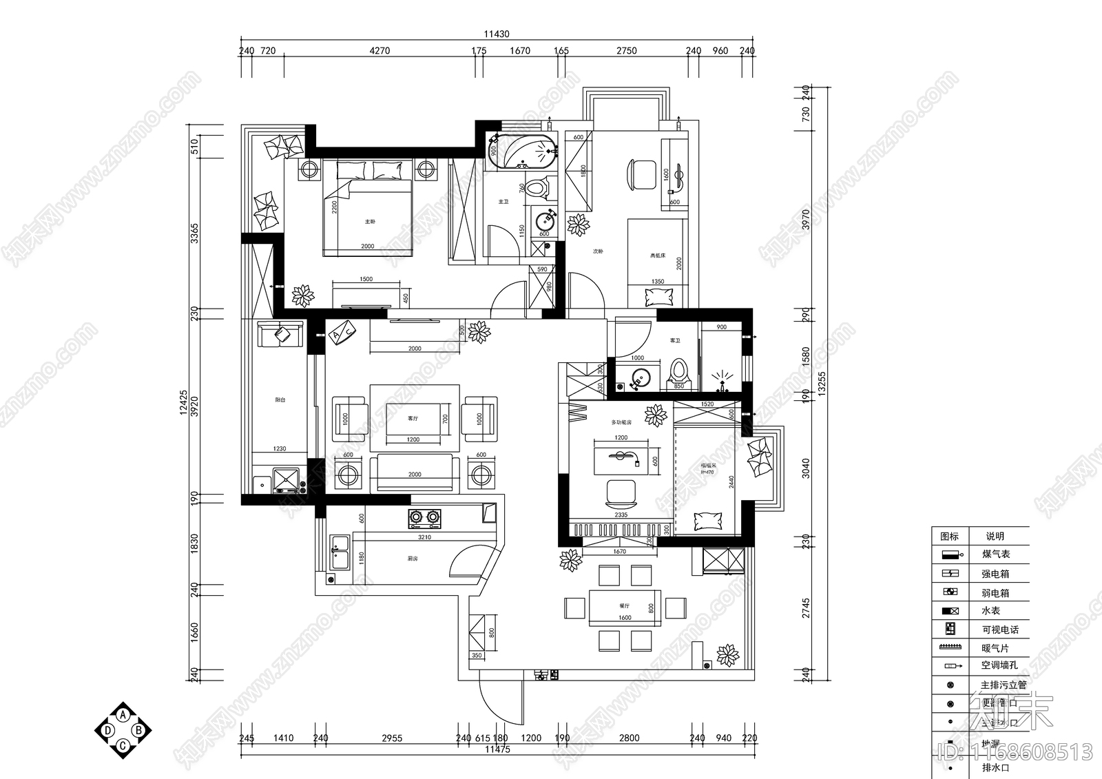 现代轻奢整体家装空间cad施工图下载【ID:1168608513】