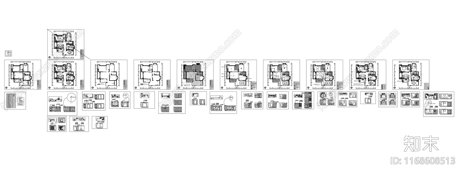 现代轻奢整体家装空间cad施工图下载【ID:1168608513】